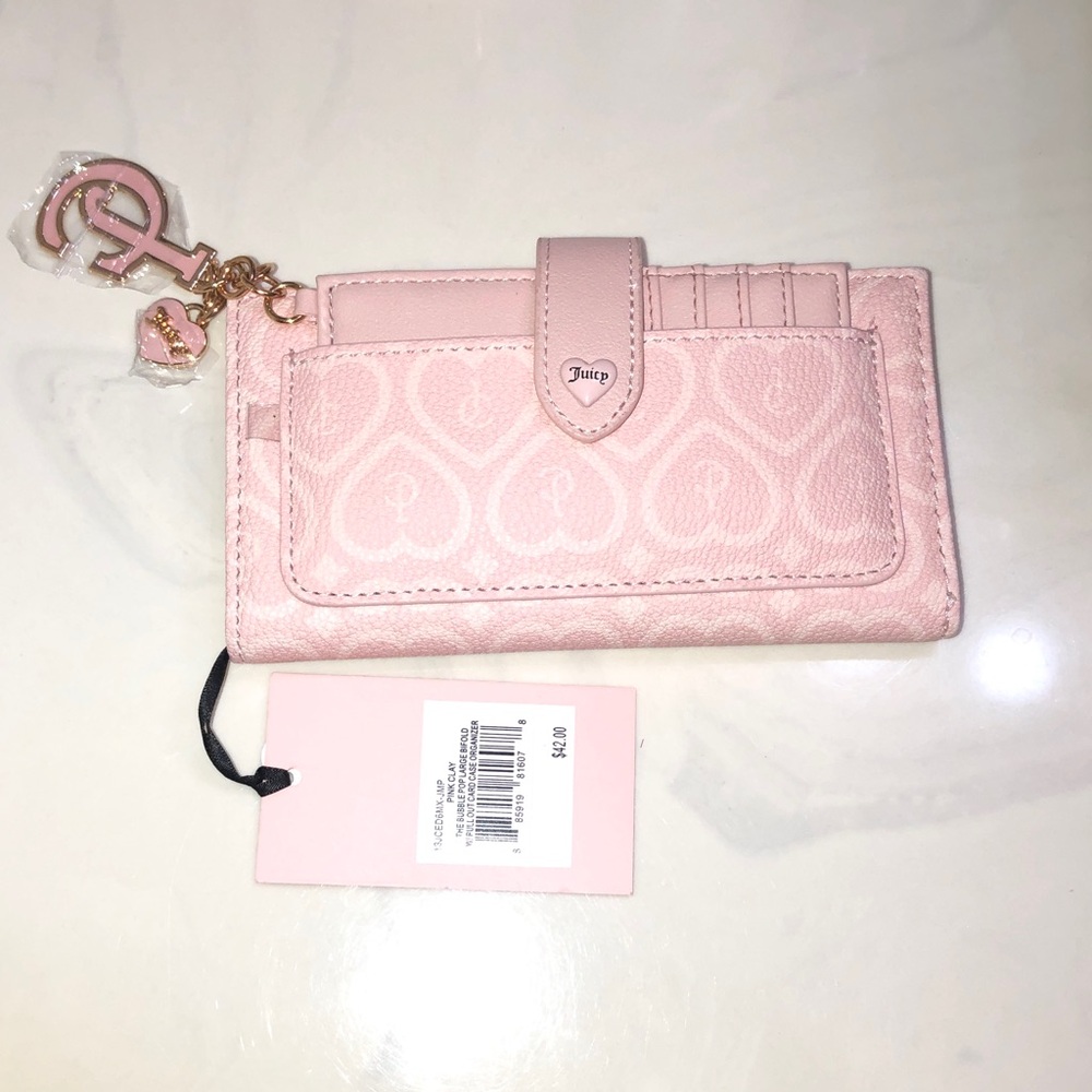 Juicy Couture Pink Clay The Bubble Pop Large Bifold + Pullout Card Case NWT - Picture 3 of 16